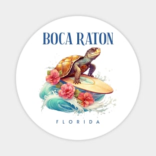 Boca Raton Florida Smiling Surfing Turtle Souvenir Magnet